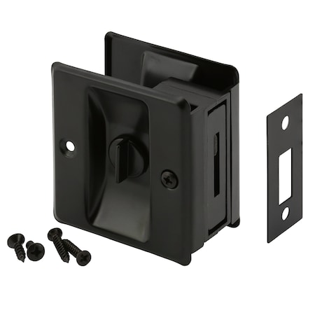 Prime-Line Pocket Door Privacy Lock with Pull, Matte Black Finish (Single Pack) N 7578